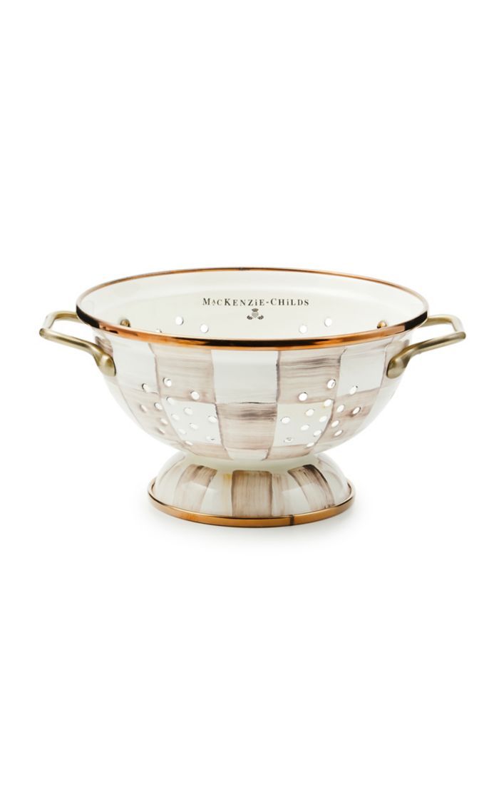 Mocha Check Small Colander