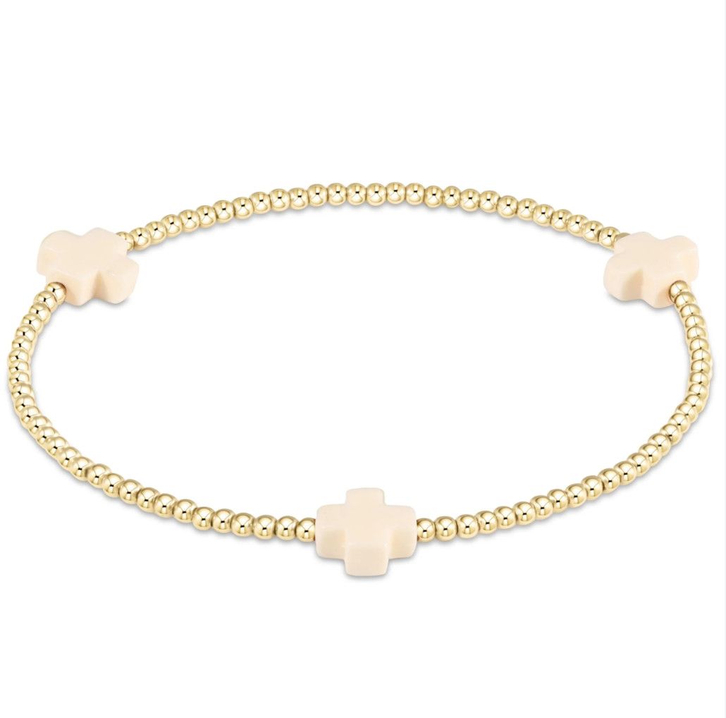 EN Signature Cross Gold Pattern 2mm Bracelet - Off White
