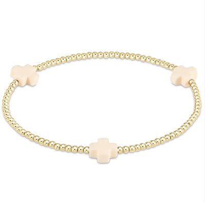 EN Signature Cross Gold Pattern 2mm Bracelet - Off White
