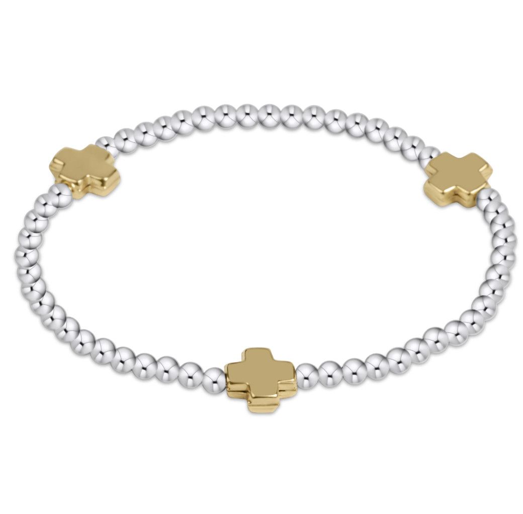 classic mixed metal Pattern 3mm bead bracelet- cross