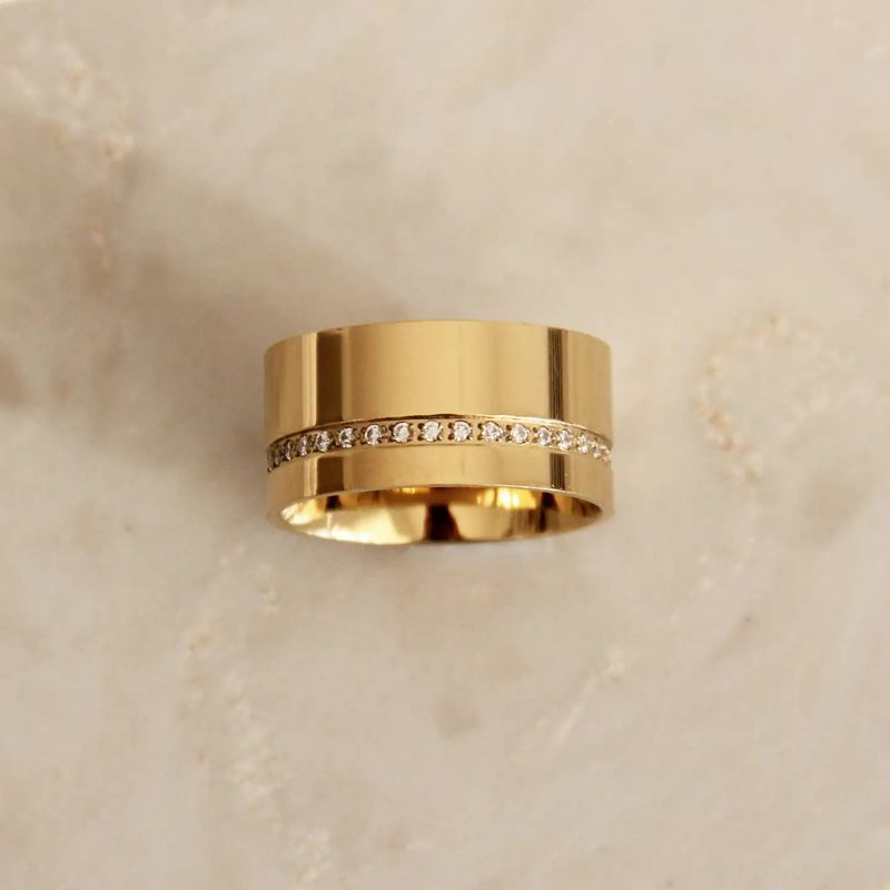 Cz Detail Cigar Band Ring