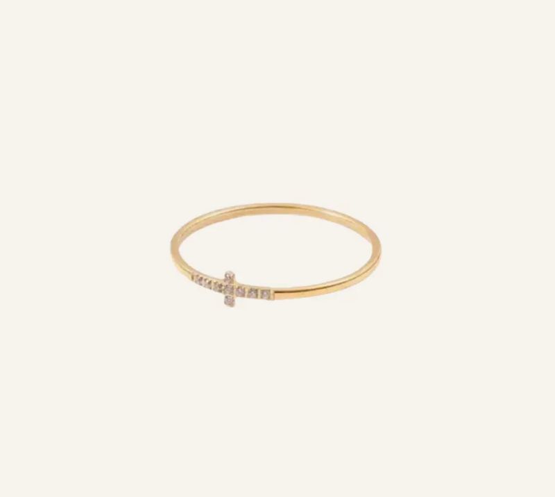 Crystal Cross Ring- Waterproof- Size 7