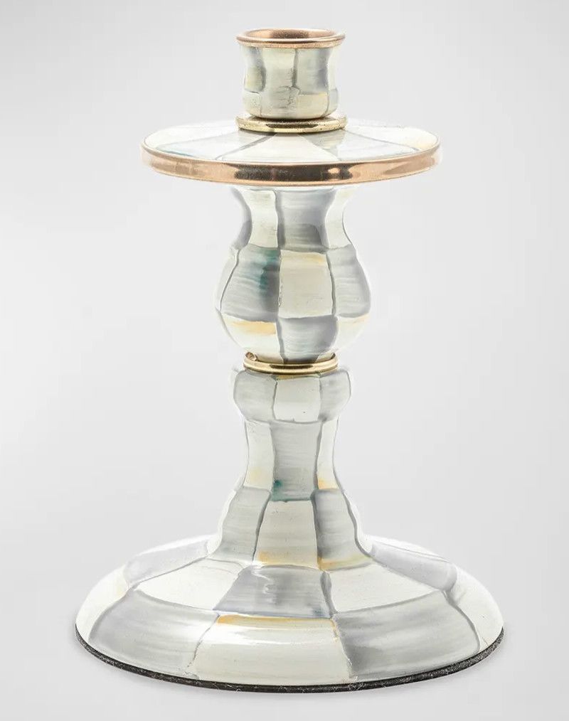Sterling Check Small Enamel Candlestick