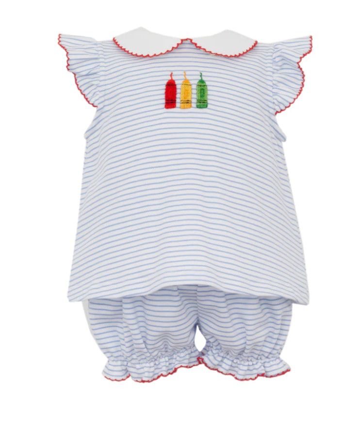 Girl&#39;s Crayons Blue Stripe Knit Bloomer Set