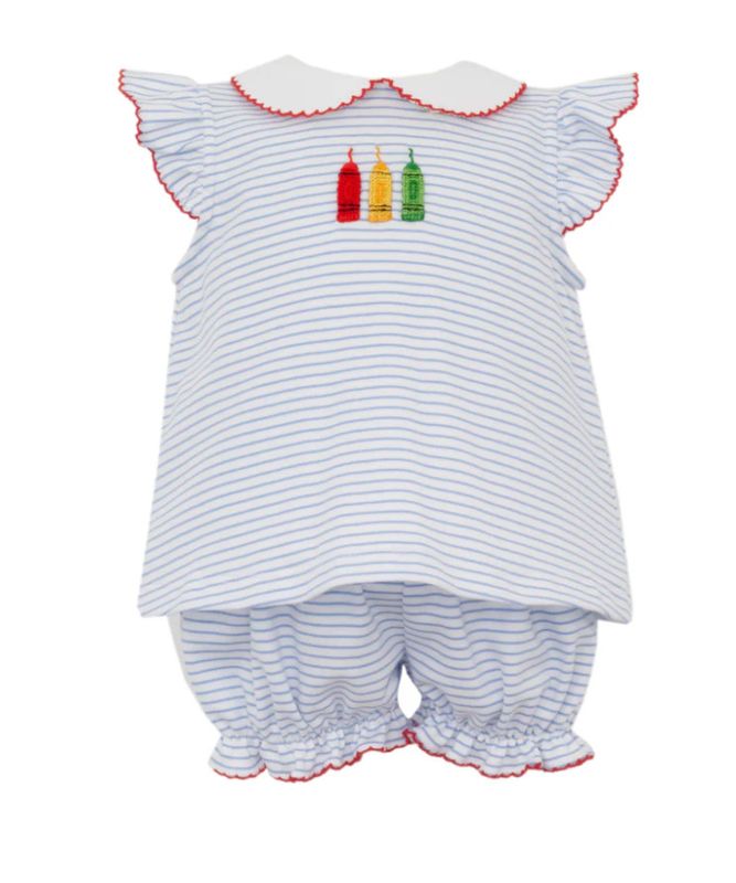 Girl&#39;s Crayons Blue Stripe Knit Bloomer Set