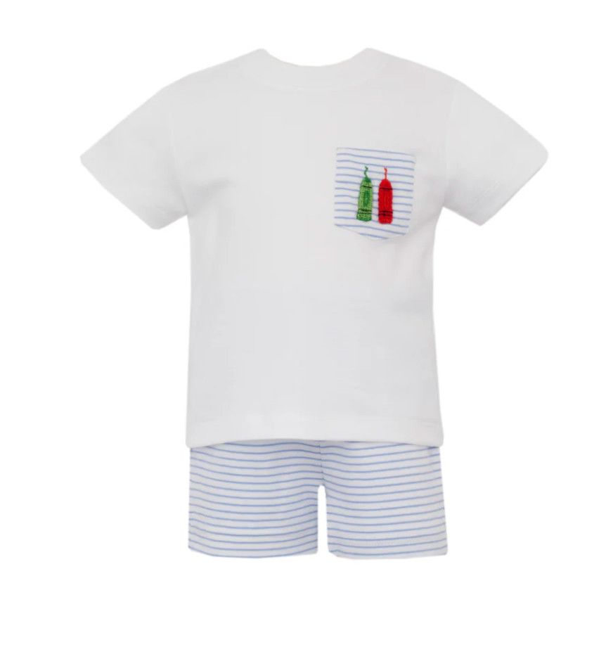 Boy&#39;s Crayons Blue Stripe Knit Short Set