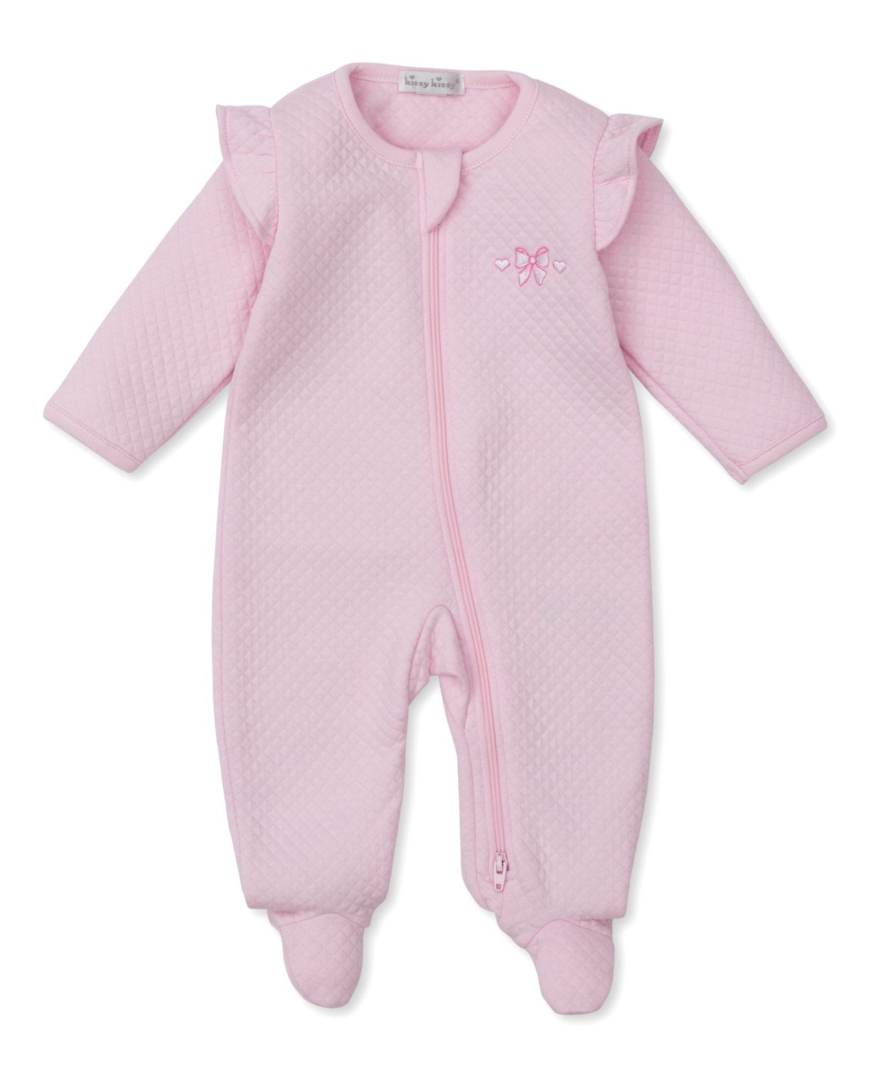 Jacquard Zip Footie Billowy Bows- Pink