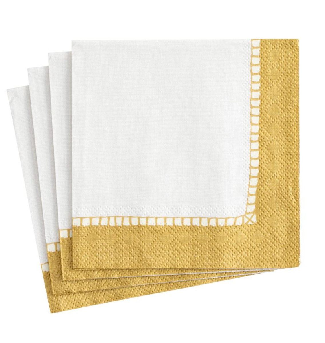 Linen Border Gold Cocktail Napkin