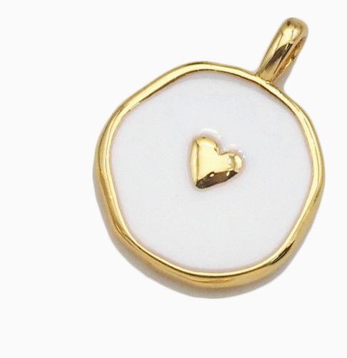 White w/ Gold Heart Coin Charm