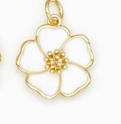 White Enamel Flower Charm