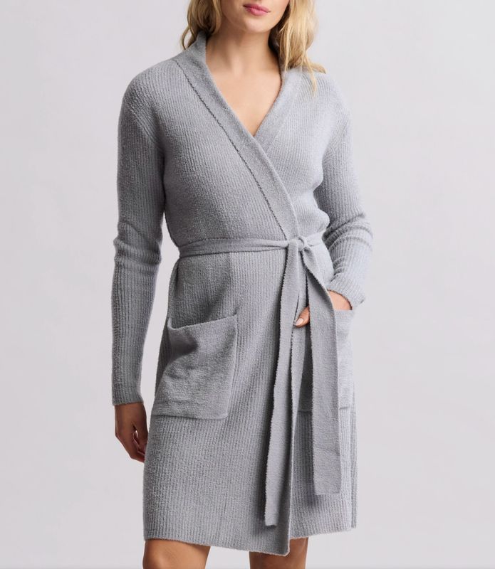 Contrast Scallop Ribbed Robe - Moonbeam