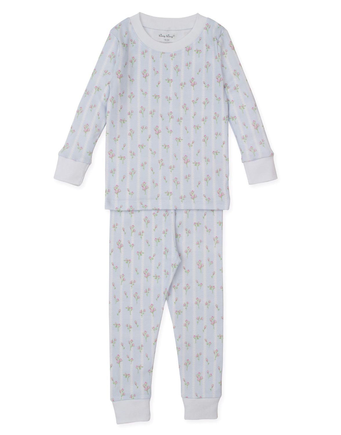 Ribbon Stripe Bouquets Pajama Set Light Blue