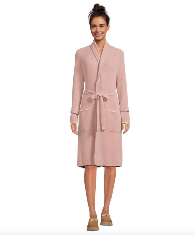 Contrast Scallop Ribbed Robe - Teaberry