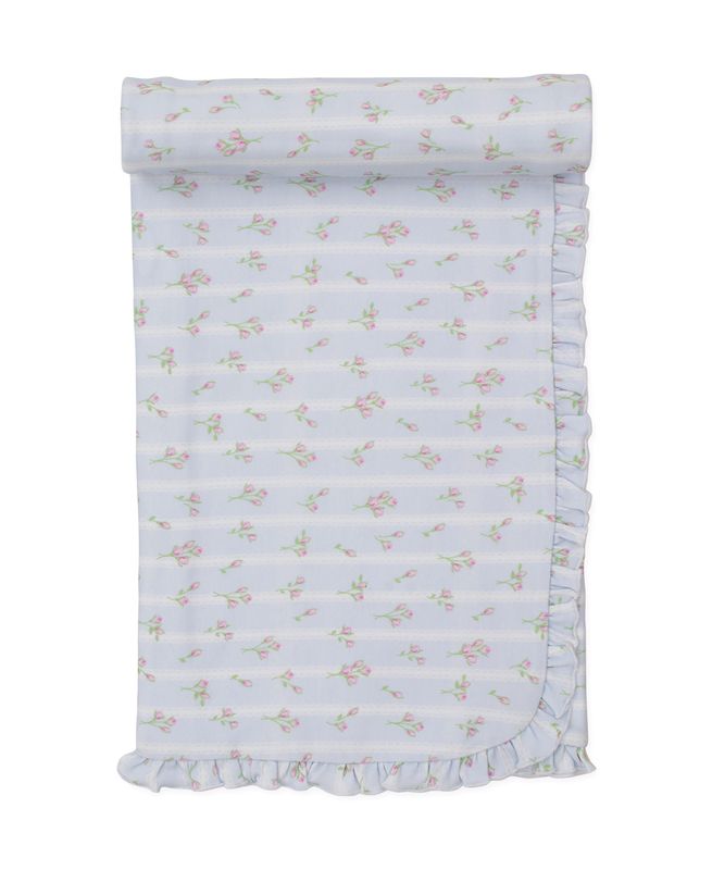 Ribbon Stripe Floral Blanket - Blue