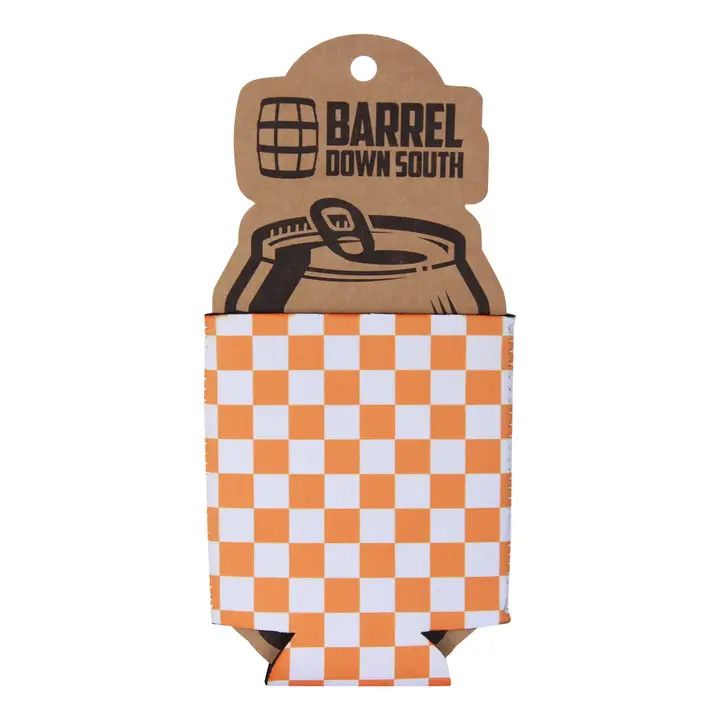 Orange and White Checkered Can Cooler