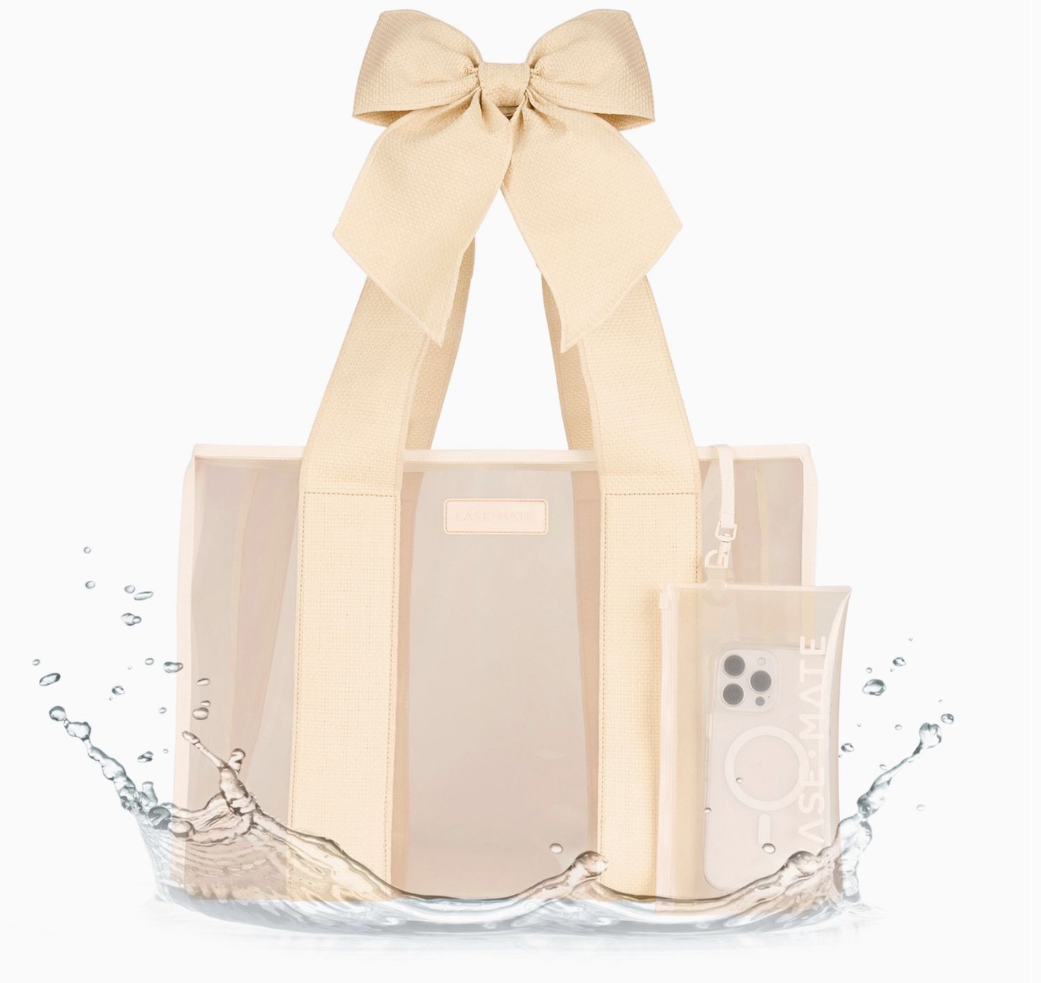 Bow Ecru Raffia Beach Tote with Phone Pouch