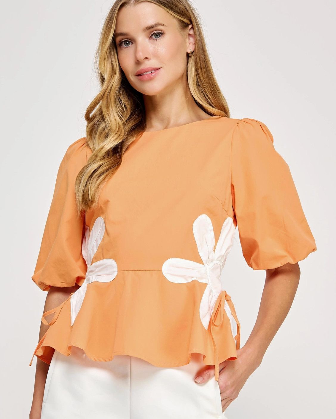 Flower Color-Block Poplin Top