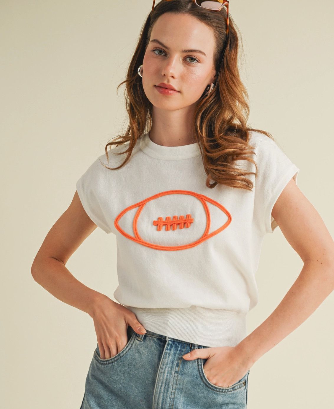 Football Outline Game Day Cap Sleeve Sweater