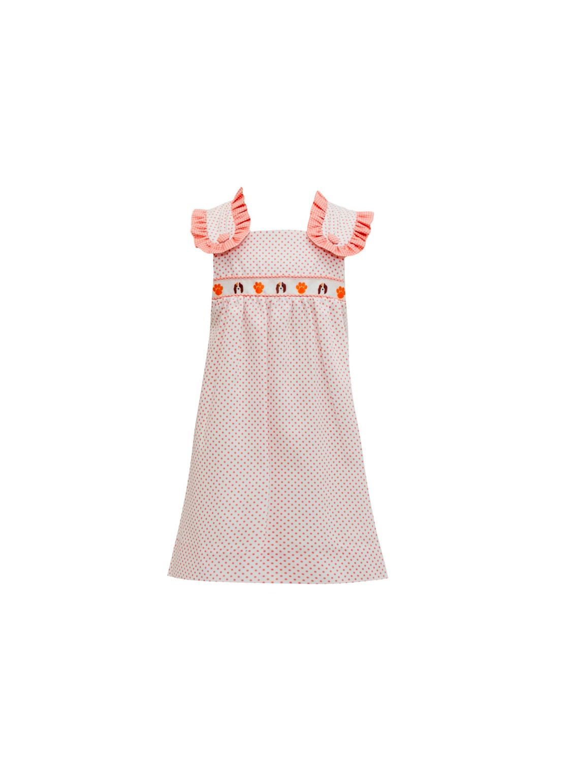 Orange Bitty Dot Hound Dog Paw Dress