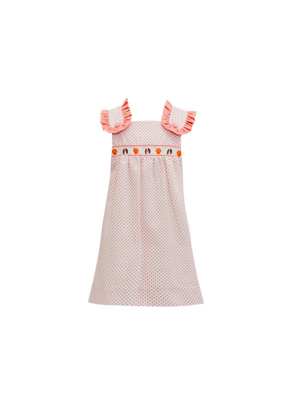 Orange Bitty Dot Hound Dog Paw Dress
