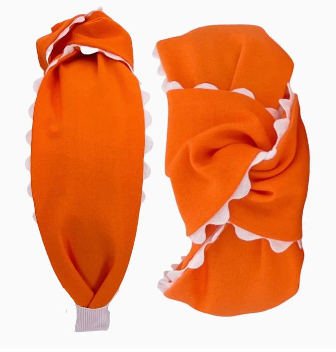 Knotted Headband - Orange &amp; White Scalloped