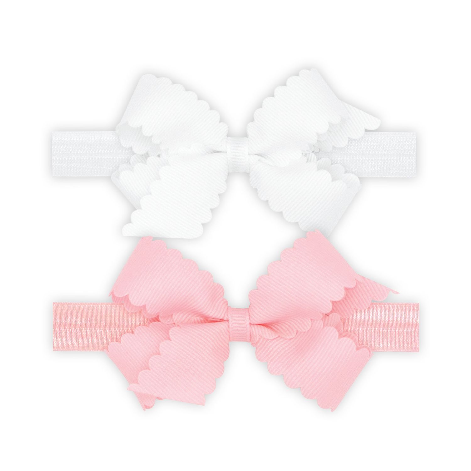 2PK Mini Scallop Bow On Band- Pink/White