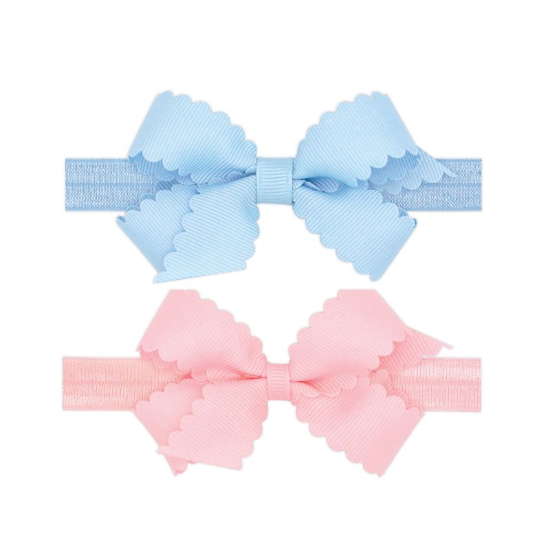 2PK Mini Scallop Bow On Band- Pink/Blue