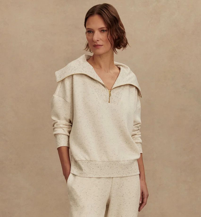 Catherine Half Zip Sweat- Ivory Marl Fleck