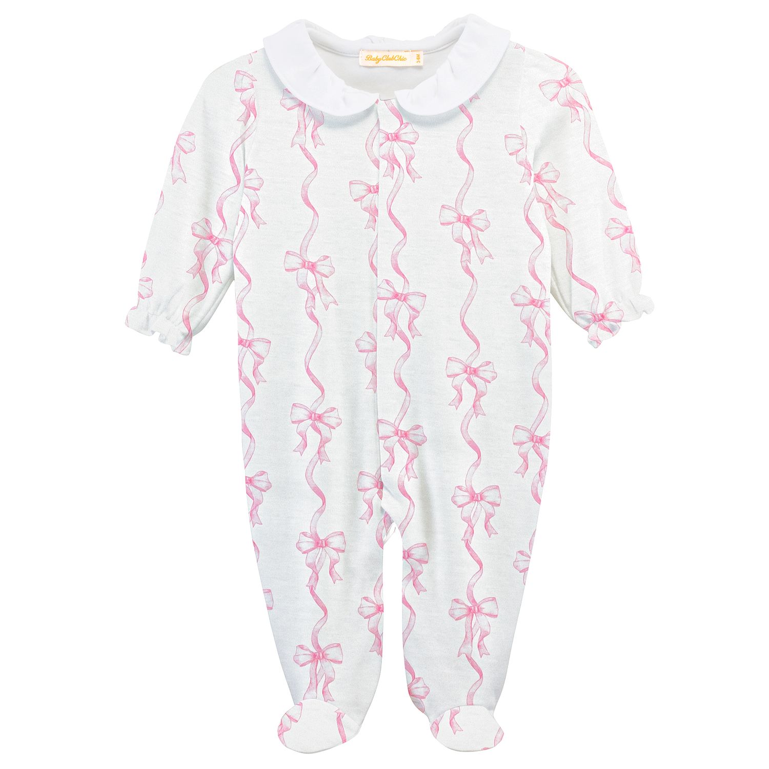 Coquette Bows Printed Footie w/ Round Collar