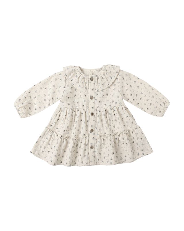 Ruffle Collar Button Dress Bluebell