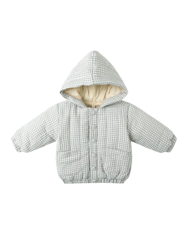 Hooded Woven Jacket Blue Gingham