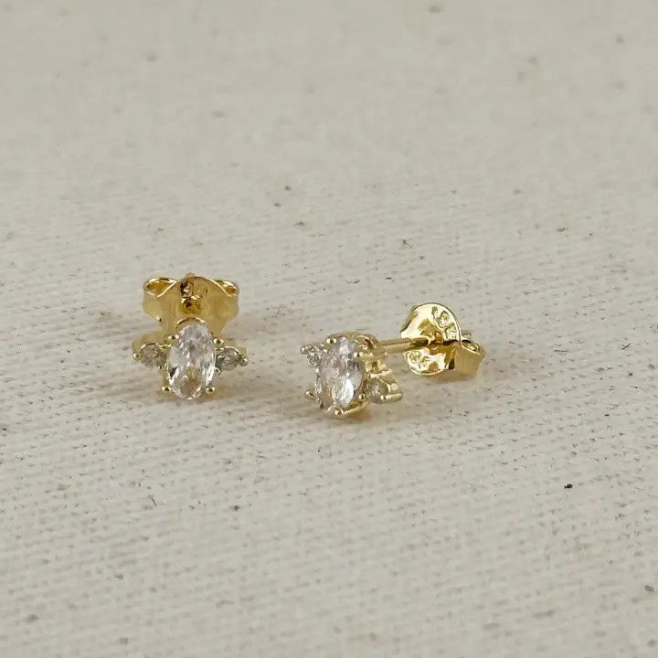 18k Gold Filled Mini Oval Cz Stud Earrings