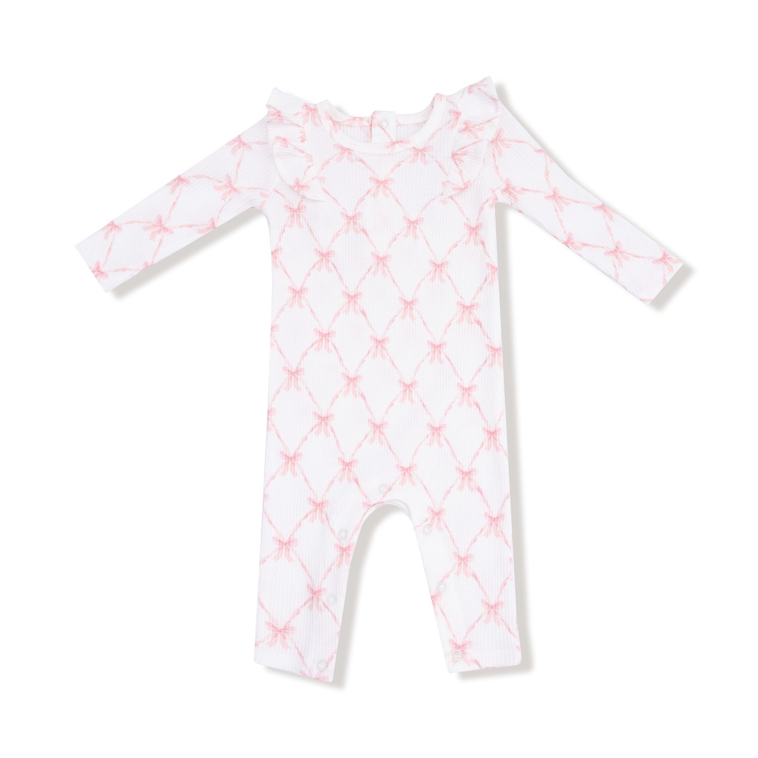 Ribbon Bow Trellis Lon Sleeve Ruffle Romper