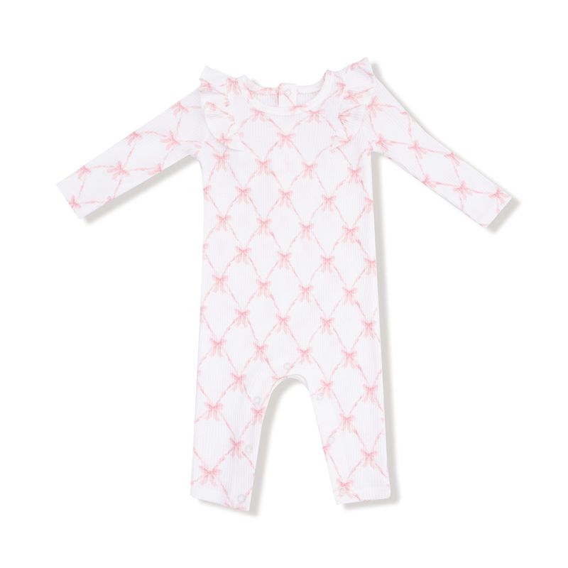 Ribbon Bow Trellis Lon Sleeve Ruffle Romper