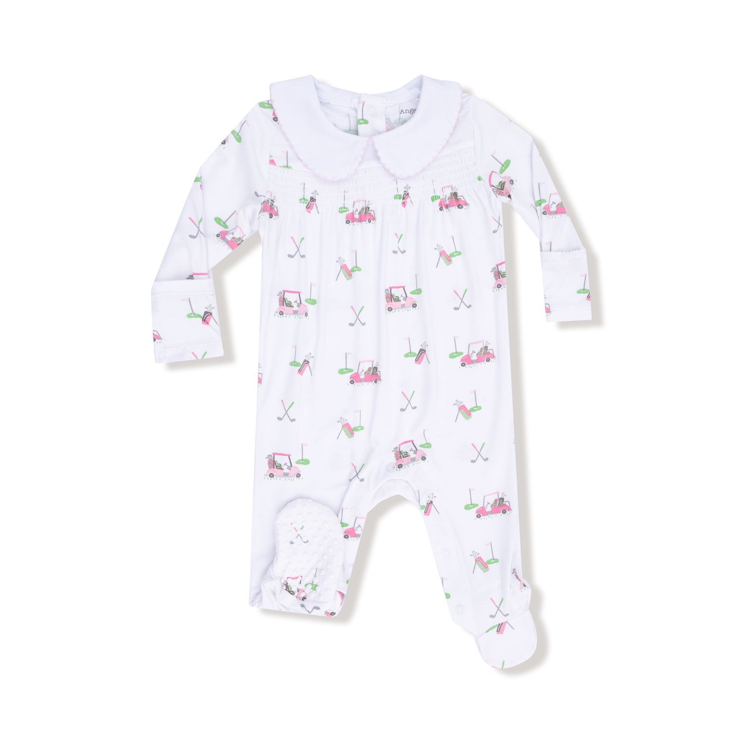 Baby Golf Carts Pink Smocked Snap Footie