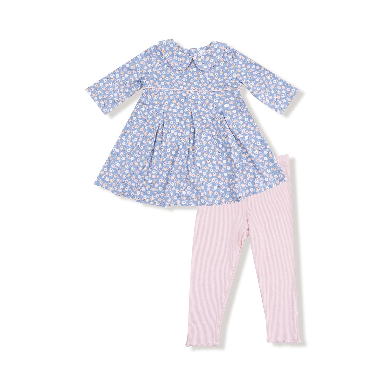 Country Calico Box Pleat Dress &amp; Rib Leggings
