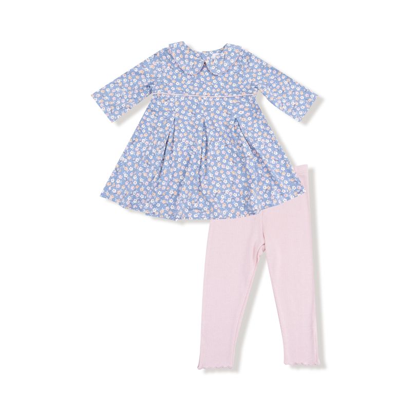 Country Calico Box Pleat Dress &amp; Rib Leggings