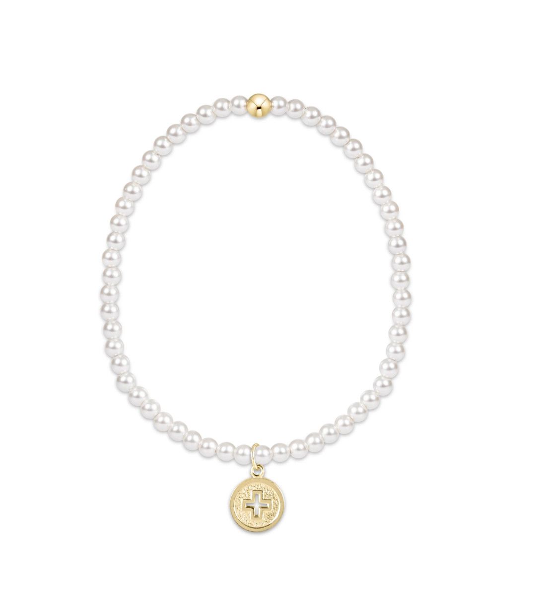 Classic Pearl 3mm Bead Bracelet - Signature Cross Gold Disc