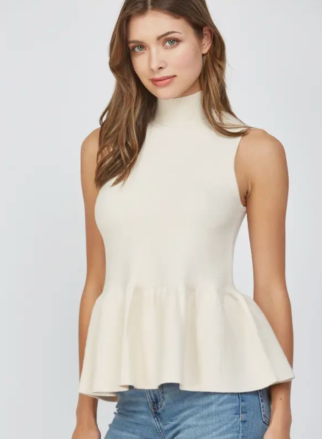 Mock Neck Peplum Sweater Tank