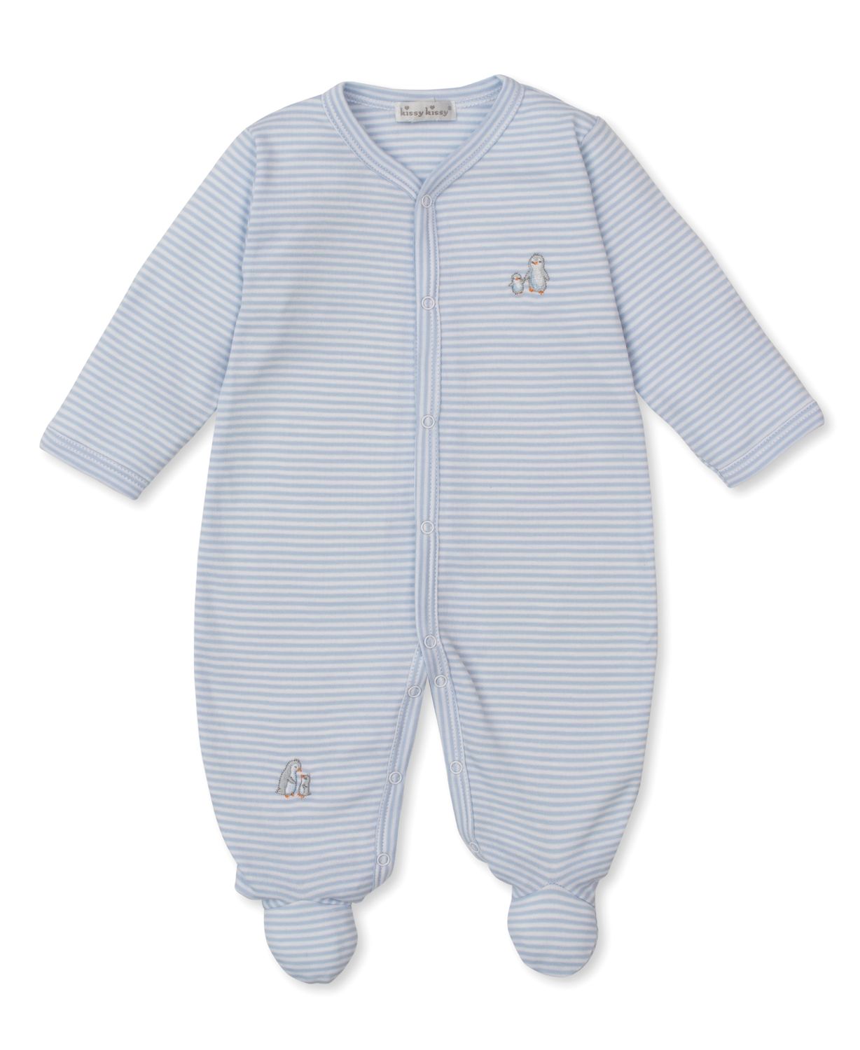 Snow Happy Penguins Blue Stripe Footie