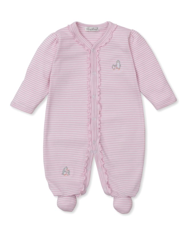 Snow Happy Penguins Pink Ruffle Stripe Footie