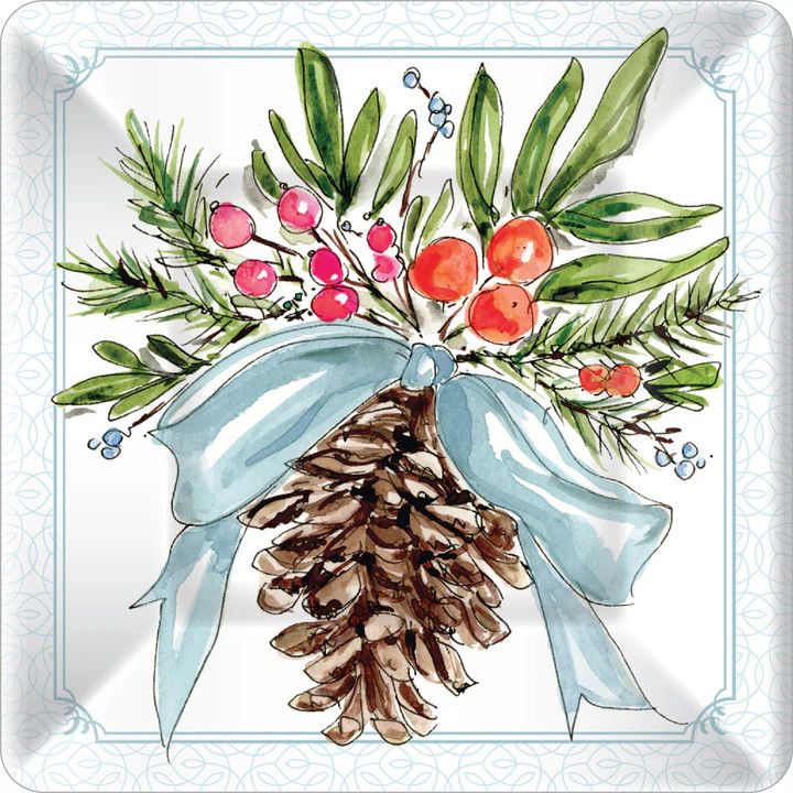 Pinecones &amp; Ribbon Dessert Plate