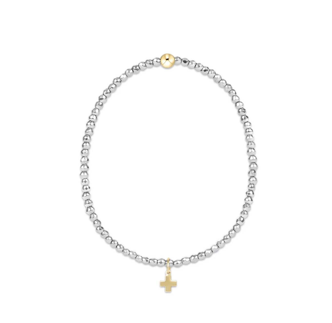 Silver Faceted Hematite 2mm Sig Cross Charm