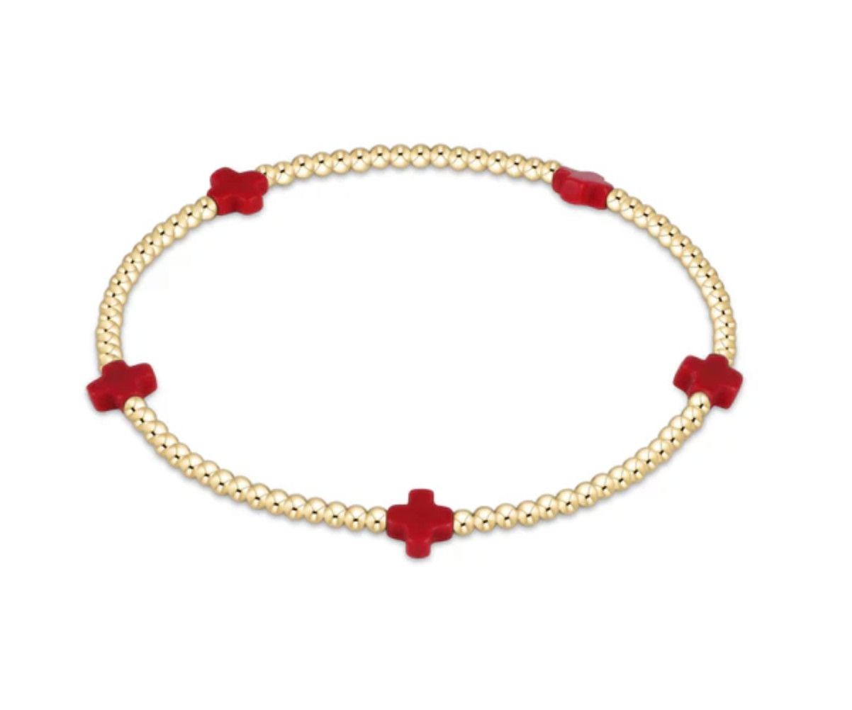 Signature Cross 2mm Beaded Bracelet- Red