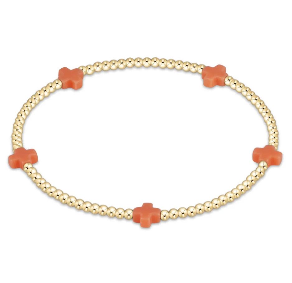 Signature Cross 2mm Beaded Bracelet - Coral