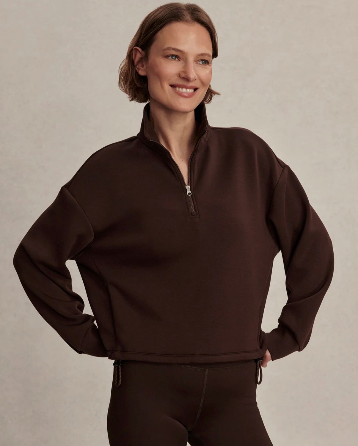 Sian Cropped Half Zip- Coffee Bean