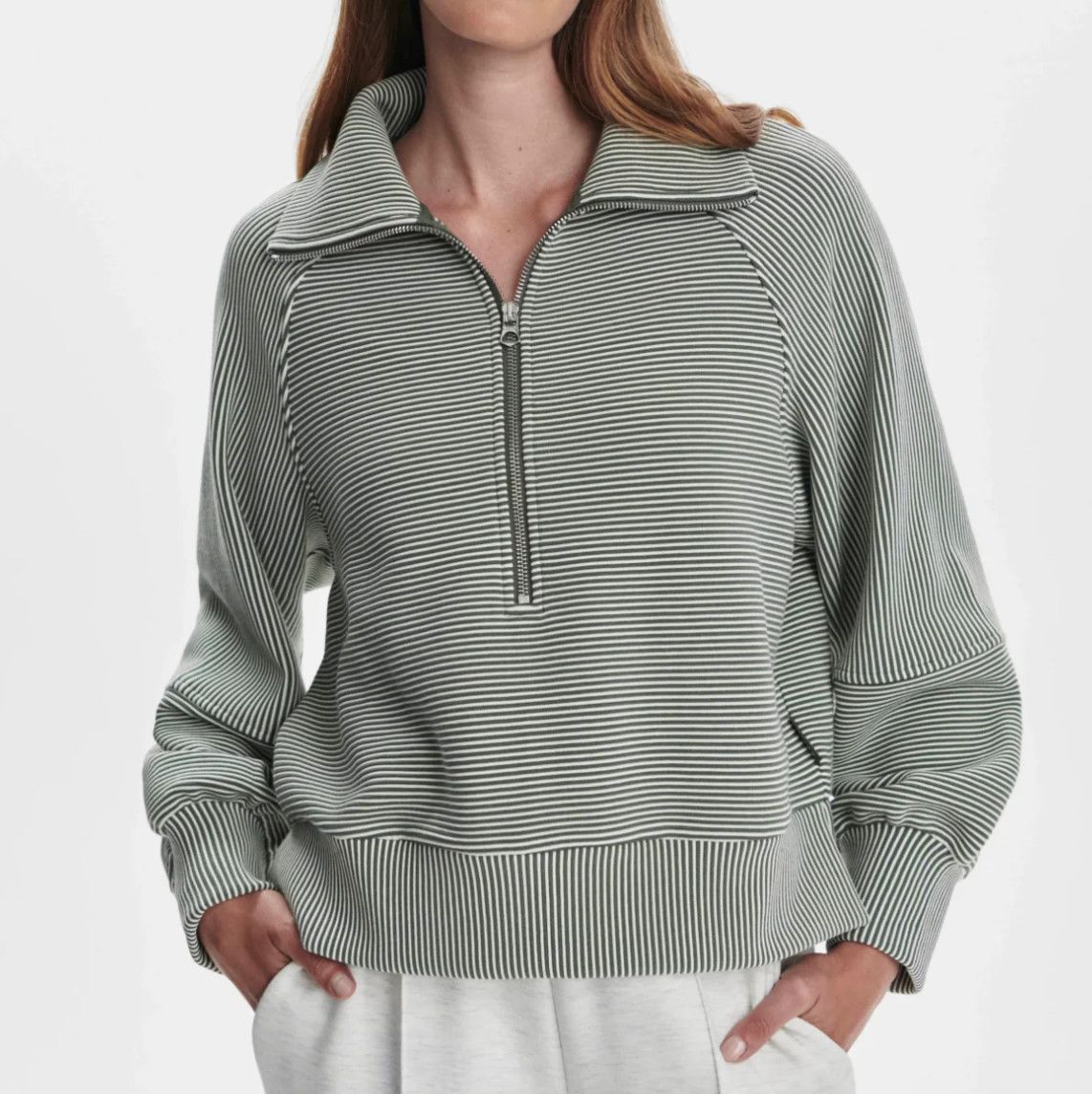 Milano Half Zip Sweat- Thyme/Egret