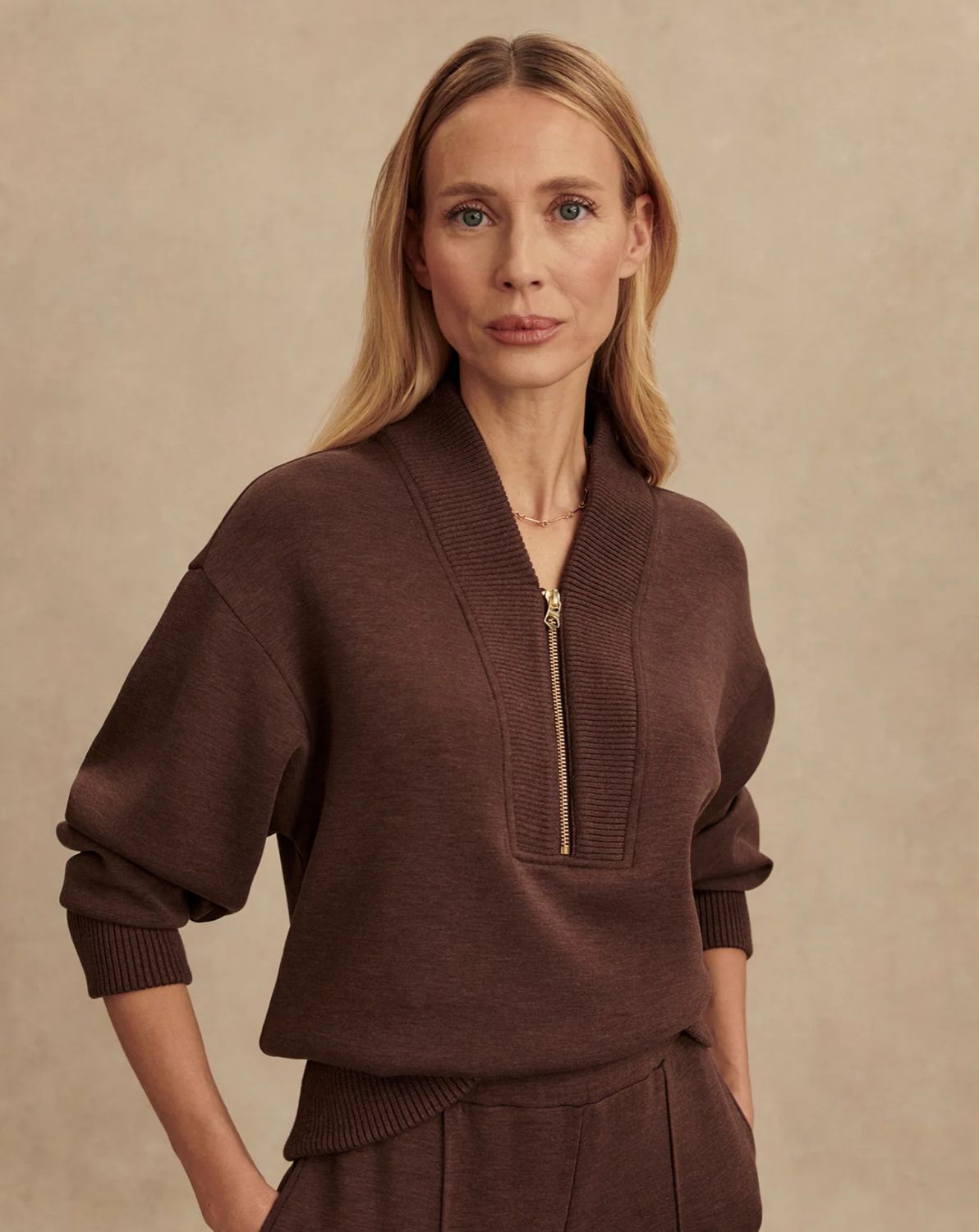 Sally Half Zip- Coffee Bean Marl