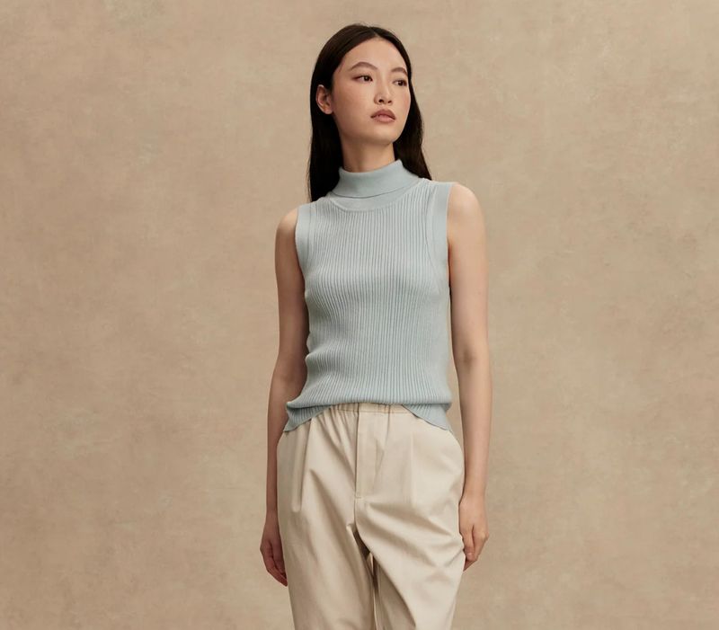 Anastasia Rib Knit Tank-Winter Sky