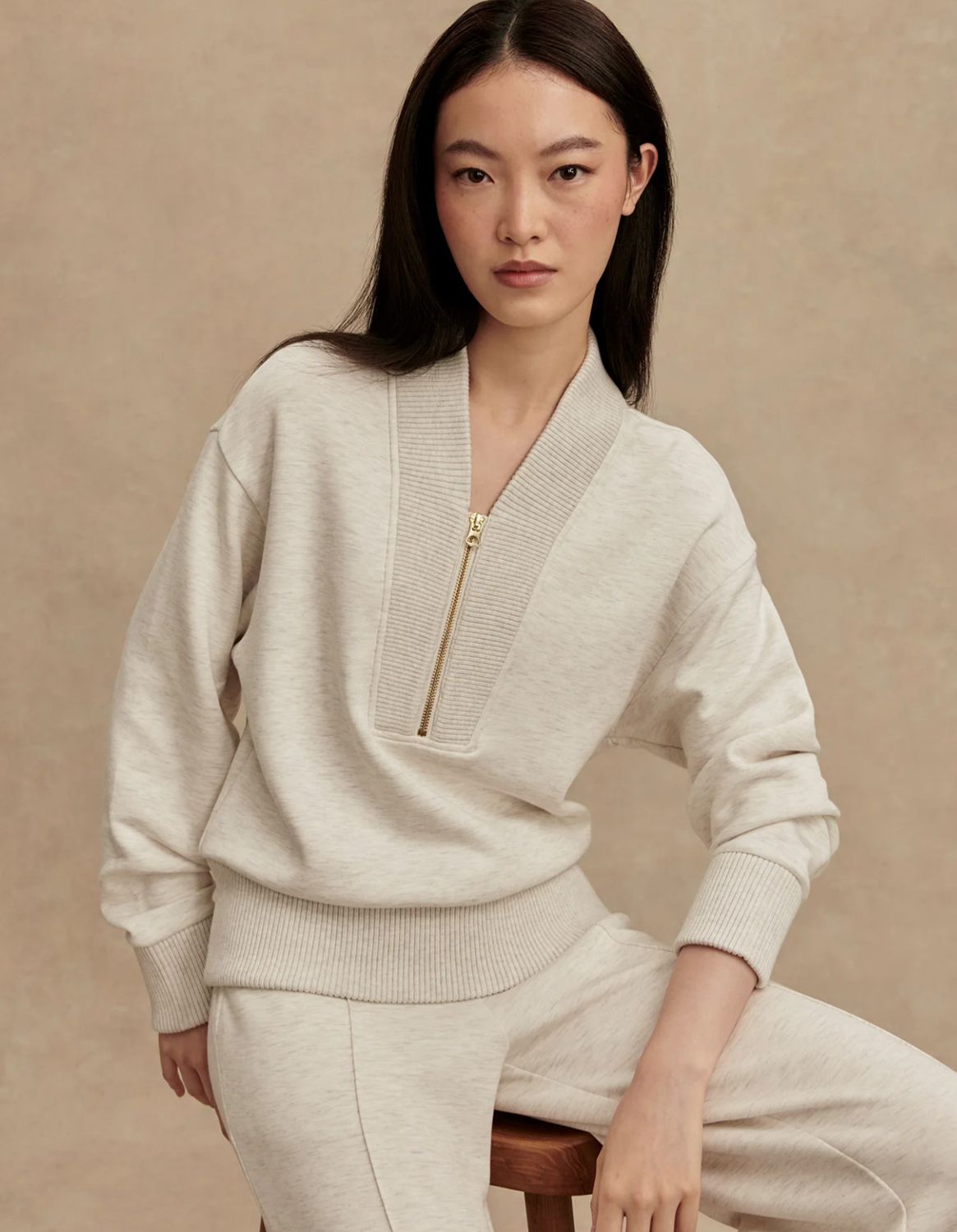 Sally Half Zip- Ivory Marl